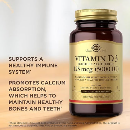 SOLGAR Vitamin D3 (Cholecalciferol) 125 mcg (5000 IU) - 240 Vegetable Capsules, Pack of 2 - Non-GMO, Gluten Free, Dairy Free, Kosher - 480 Total Servings