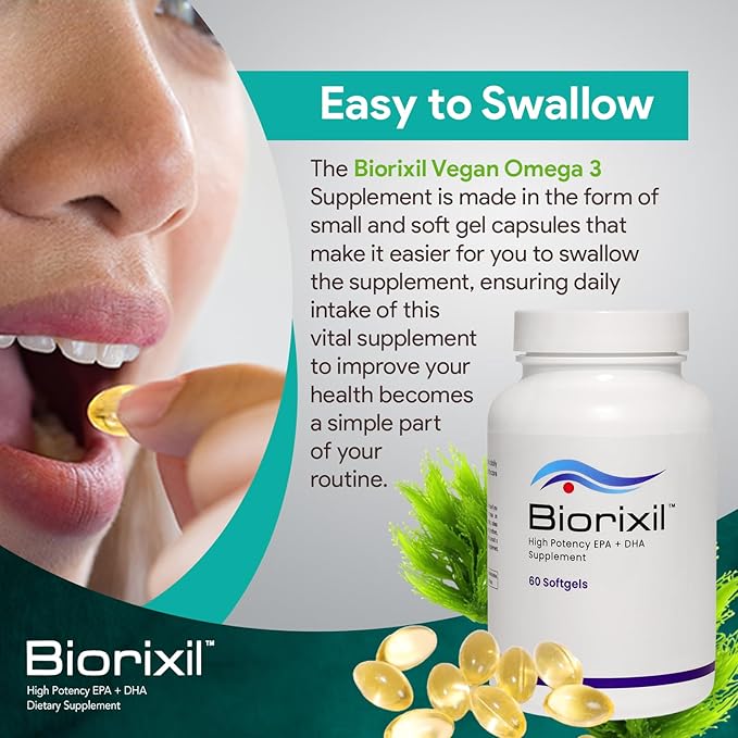 Vegan Omega 3 Supplement High Potency EPA DHA Omega 3 Supplement from Algae Oil Easy to Swallow Small Soft Gel Capsules.