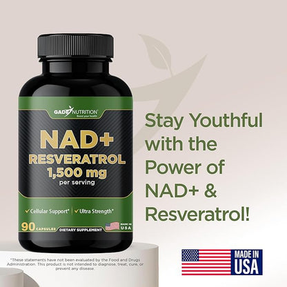 Gade Nutrition NAD Supplement with Resveratrol | Nicotinamide Plus in Capsules Made in USA | Antioxidant Healthy Aging Supplement