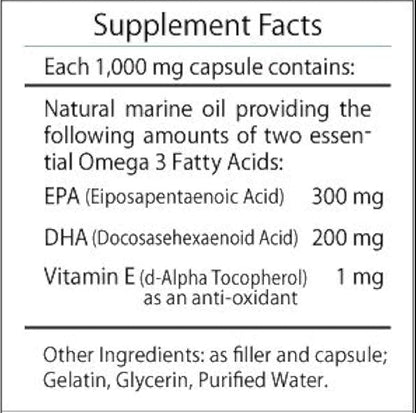 Omega 3 Marine Lipid EPA (Eicosapentaenoic Acid) (900 mg), DHA (Docosahexaenoic Acid) (600 mg), Vitamin E (D-Alpha Tocopherol) (3mg) - 60 Soft Gels
