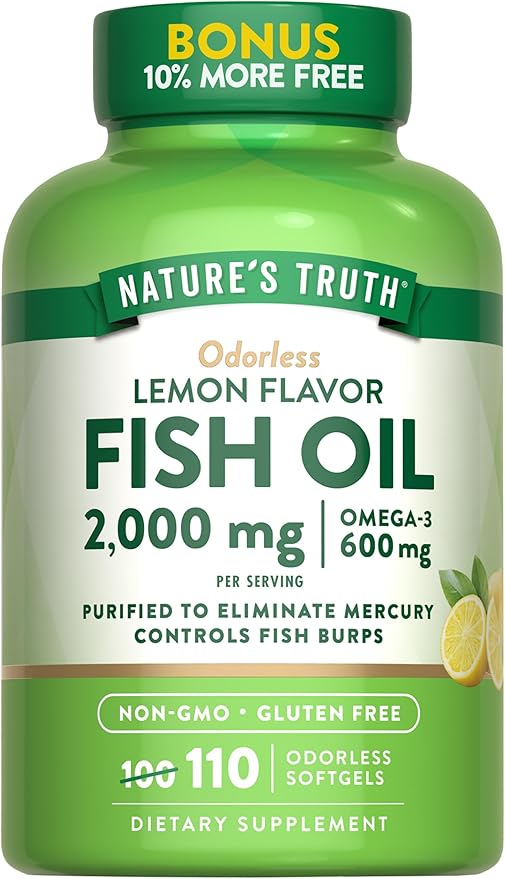 Nature's Truth Fish Oil 2000mg | 110 Softgels | Omega-3 | Lemon Flavor | Non-GMO & Gluten Free Supplement