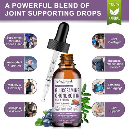 Glucosamine Chondroitin MSM Liquid Drops-w/Elderberry, Boswelia &Hyaluronic Acid-Extra Strength Joint Support Supplement for Mobility, Flexibility & Bones,High Absorption,60ml (2 fl oz)