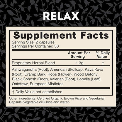 Crystal Star Relax (60 Capsules) - Helps Calm Nerves with Ashwagandha, American Skullcap And Kava Kava - NON-GMO