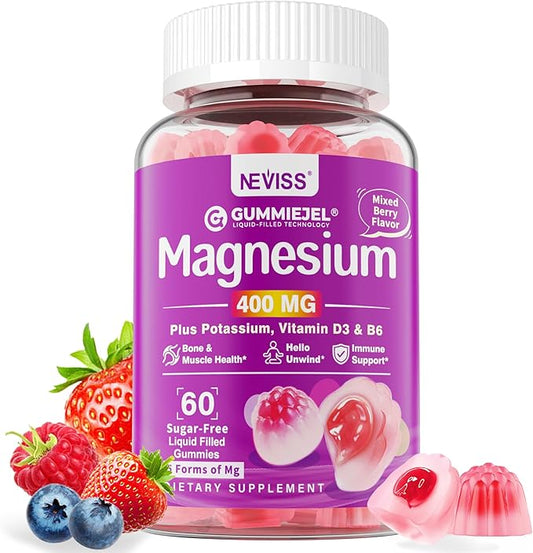 Magnesium Supplements 400mg - 5 Forms of Magnesium: Glycinate, Citrate, Malate, Chloride & Taurate - Sugar Free Magnesium Gummies with Ashwagandha Vitamin D3 & Zinc for Muscle, Mood & Energy, 60Cts