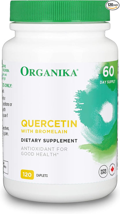 Organika Quercetin with Bromelain Supplement (120 Tablets): High-Absorption Bromelain Quercetin Supplement for Defenses, Seasonal Allergies, Mobility, & Clear Airways