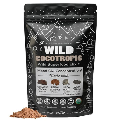 Organic Cocotropic Superfood Mushroom Hot Chocolate Mix, 8 oz | Non-GMO, Vegan, Gluten Free, Reishi Mushrooms, Chaga