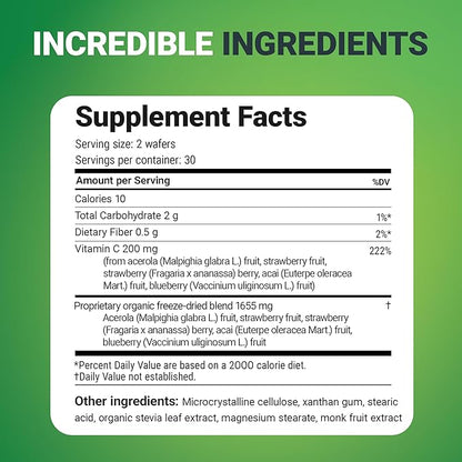 Dr. Berg Chewable Vitamin C Complex - Made with Organic, Non-GMO Berries - 60 Delicious Wafers