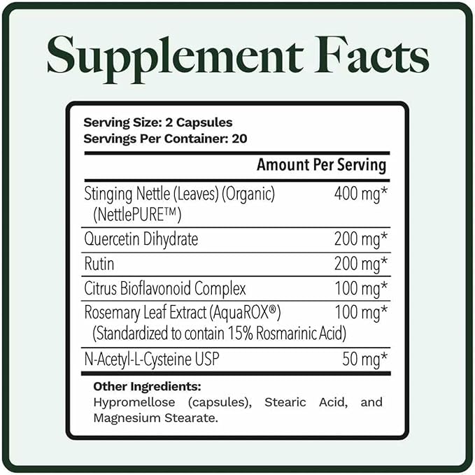 Allurtica | Sinus & Respiratory Support Supplement with Quercetin and Stinging Nettle | Seasonal Support for Adults & Kids | Non Drowsy | 40 Capsules