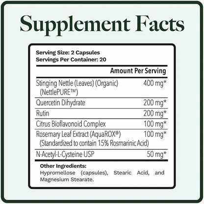 Allurtica | Sinus & Respiratory Support Supplement with Quercetin and Stinging Nettle | Seasonal Support for Adults & Kids | Non Drowsy | 40 Capsules