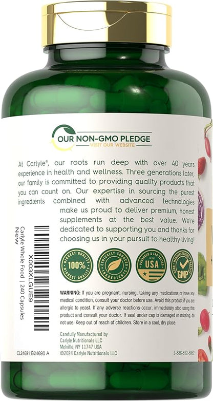 Carlyle B Complex with Whole Food Blend Formula | 240 Capsules | Plus L-Methylfolate | Non-GMO & Vegetarian Supplement