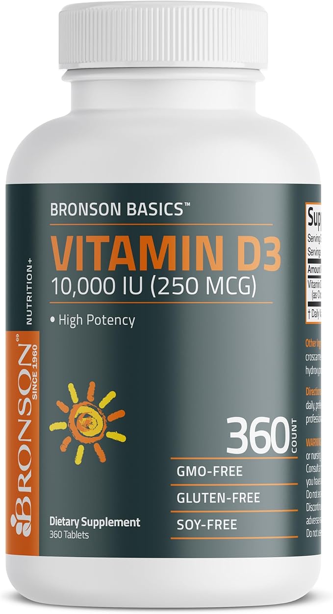 Bronson Vitamin D3 10,000iu (250mcg) 1 Year Supply for Healthy Muscle Function and Immune Support, Non-GMO, 360 Tablets