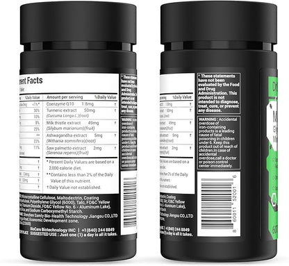 Energy Boost & Magnesium Glycinate, Contains Vitamin D3, Vitamin C, Turmeric, Ashwagandha, Milk Thistle, Calcium & Magnesium Supplement 60 Tablets