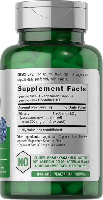Horbäach Bilberry Fruit Extract 1200mg | 100 Capsules | Vegetarian, Non-GMO, Gluten Free Supplement