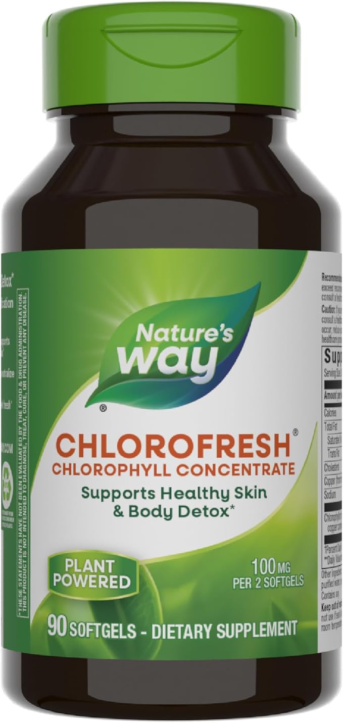 Nature’s Way Chlorofresh Chlorophyll Concentrate, Supports Detox Pathways*, Chlorophyllin Copper Complex, Supports Healthy Skin*, Internal Deodorant*, 90 Softgels