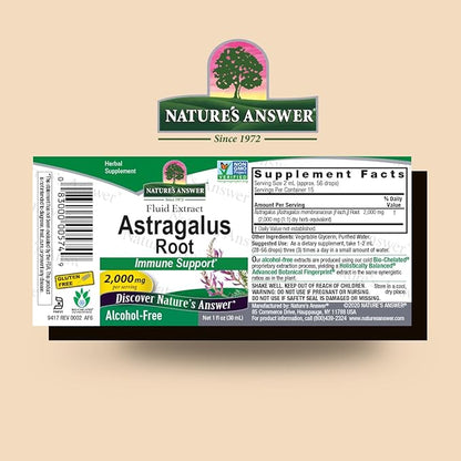 Nature's Answer Astragalus Root 1oz Extract | Promotes Overall Wellbeing | Super Concentrated 2000mg | Alcohol-Free, Gluten-Free, Kosher Certified & No Preservatives | Single Count