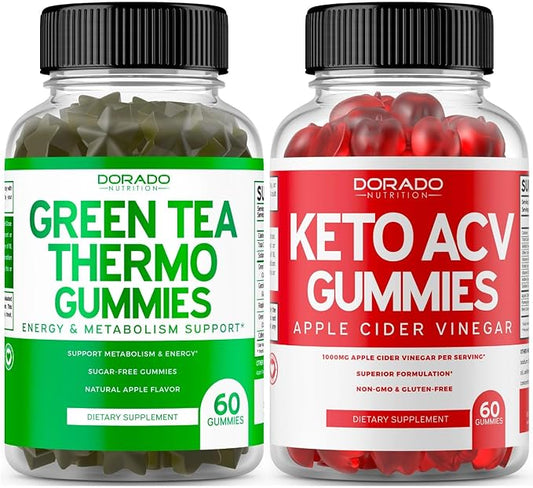Green Tea Fat Burner (60 Count) - Appetite Suppressant Weight Loss Supplement for Adults and Keto ACV Gummies (60 Count) Advanced Weight Loss Keo ACV - Vegan & USA Made