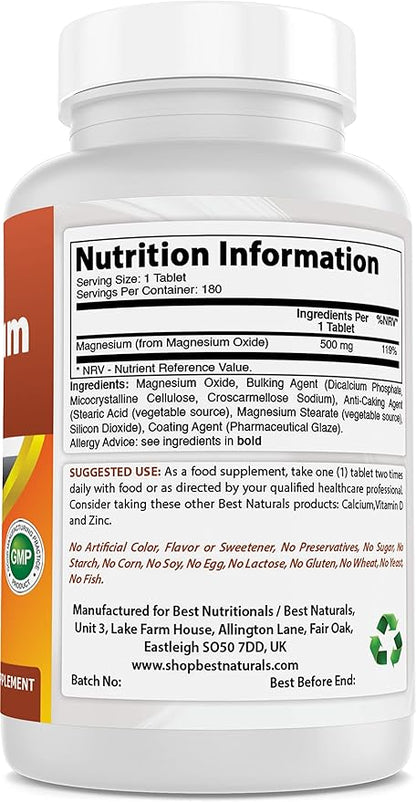Best Naturals Magnesium oxide 500 mg 180 tablets