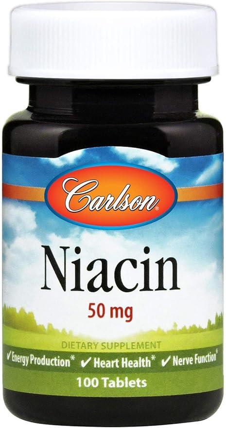 Carlson - Niacin, 50 mg, Supports Cholesterol Metabolism, Energy Production, Heart Health, Nerve Function, 100 Tablets