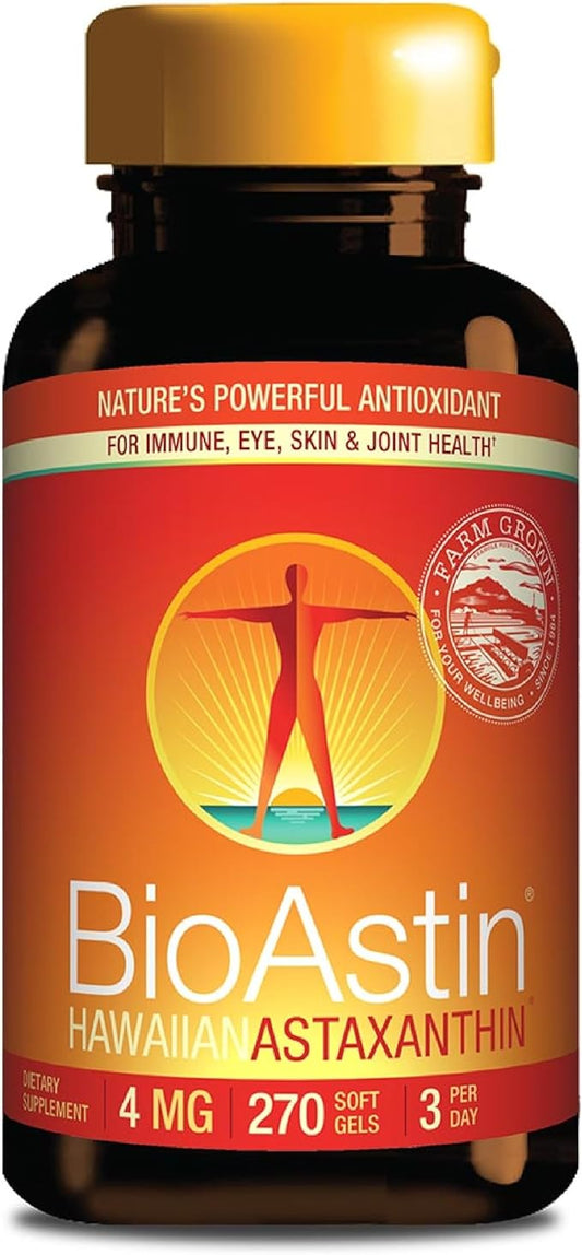 Nutrex Hawaii BioAstin Hawaiian Astaxanthin - 4mg, 270 Softgels - Farm-Direct Premium Antioxidant Supplement to Support Eye, Skin, Joint & Immune System Health -Non-GMO & Gluten-Free
