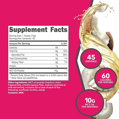 Ketologic MCT Oil Powder (1 LB) (Unflavored) - 45 Servings, Medium Chain Triglycerides Powder Supplement