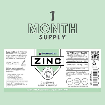 FWS Zinc Supplements - Liquid Zinc Drops for Men, Women, Kids - Organic, Non-GMO, Vegan - Supports Immune Health, Skin, and Overall Wellness - 2 oz