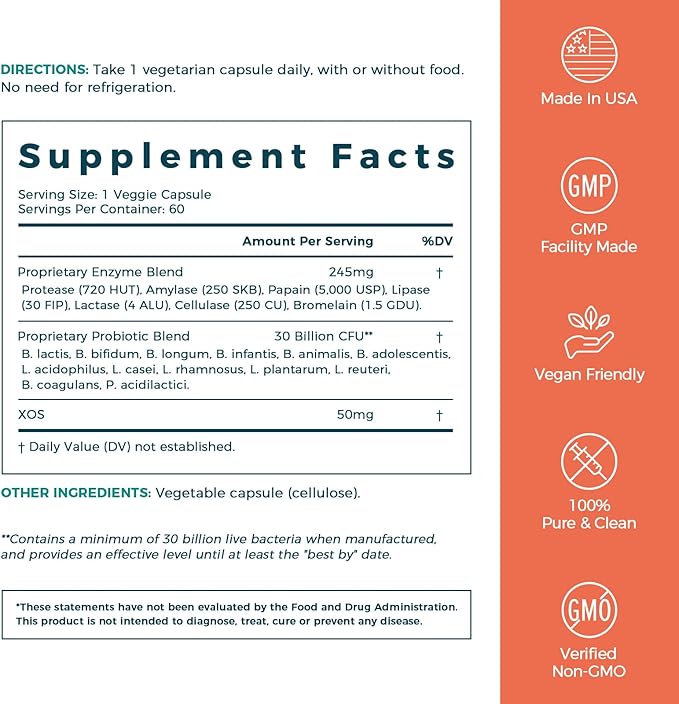 NewRhythm Digestive Enzymes 245 mg, with Probiotics and Prebiotics, Plant Based, 7 Key Enzymes, Digestion, Nutrient Absorption, Protease Amylase & Lipase, 60 Vegan Capsules