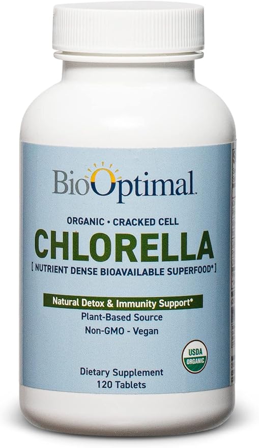 Organic Chlorella Tablets - Organic, Non-GMO, No Additives or Fillers - 500mg Premium Quality Dietary Supplement with Vitamins, Minerals, & Antioxidants (120 Tablets)