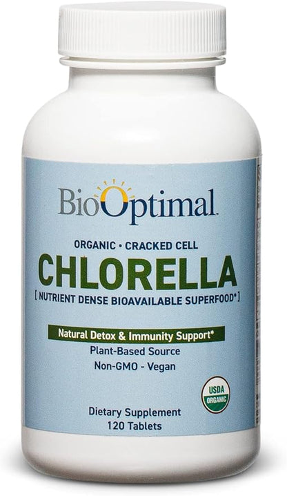 Organic Chlorella Tablets - Organic, Non-GMO, No Additives or Fillers - 500mg Premium Quality Dietary Supplement with Vitamins, Minerals, & Antioxidants (120 Tablets)