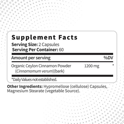 Type Zero Ceylon Cinnamon Capsules (1200mg | 120 Capsules) - Natural, Non-GMO, Gluten Free, Organic Cinnamon Supplement