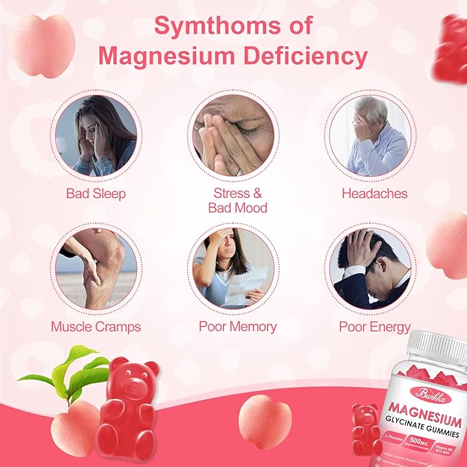 Magnesium Glycinate Gummies - Sugar Free, Magnesium Complex Potassium Supplement with Potassium, VitaminD, B6 for Calm, Sleep & Stress Relief for Adults - 60 Peach Gummies