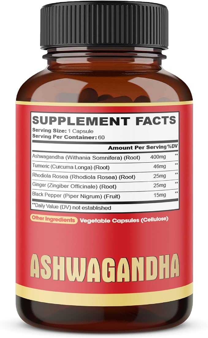 2 Packs - 60 Capsules Ashwagandha Capsules - High Concentrated - 5in1 Formula Ashwagandha, Turmeric, Rhodiola Rosea, Ginger, Black Pepper - 4 Month Supply