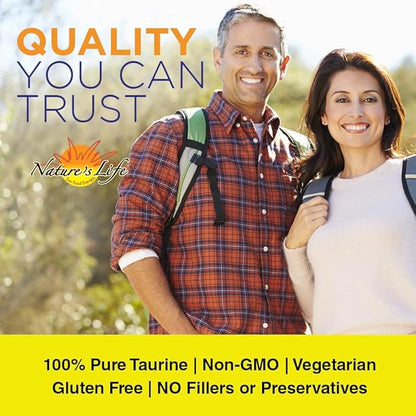 Nature's Life Pure Taurine Powder, Unflavored | Sulfur-Bearing Amino Acid for Healthy Cardiovascular & Nerve Function Support | 335g, 1000mg/serving