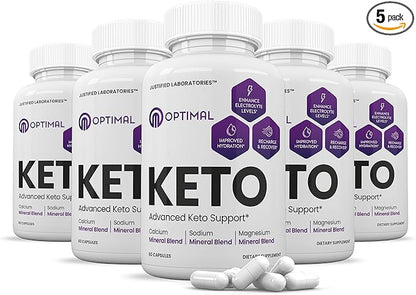 (5 Pack) Optimal Keto Pills 1275MG New & Improved Formula Contains Apple Cider Vinegar Extra Virgin Olive Oil Powder Green Tea Leaf 300 Capsules
