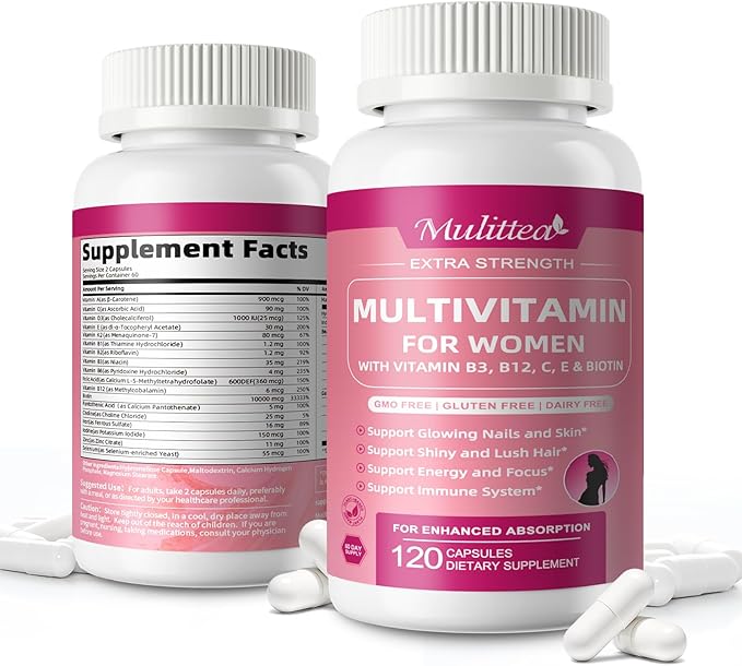 Multivitamin for Women-Hair, Skin and Nails Vitamins for Women-Methylated Multivitamin-Vitamins A,C,D,E, Biotin, Folic Acid-Bloom Energy and Help Focus-with 30+ Nutrients-120 Count