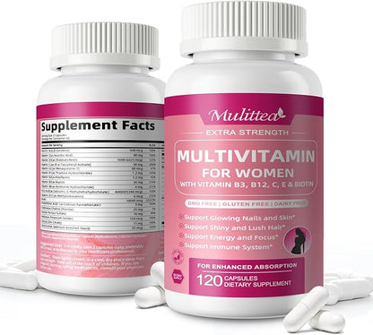 Multivitamin for Women-Hair, Skin and Nails Vitamins for Women-Methylated Multivitamin-Vitamins A,C,D,E, Biotin, Folic Acid-Bloom Energy and Help Focus-with 30+ Nutrients-120 Count