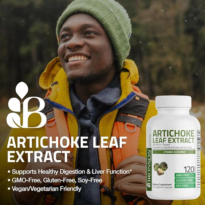 Bronson Artichoke Leaf Extract Extra Strength Supports Healthy Digestion Healthy Liver Function, Non-GMO, 120 Vegetarian Capsules