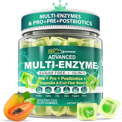 Digestive Enzymes Gummies for Women & Men, Multi-Enzymes with 90Billion CFU Probiotics and Prebiotics & Postbiotic, Vegetable & Fruit Fiber Blend, Super Enzymes for Digestive & Gut Health,Immune,60Cts