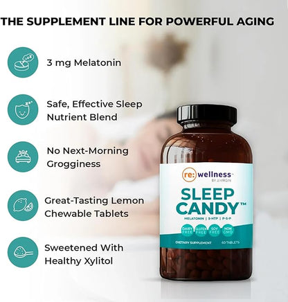 Reignite Wellness by JJ Virgin | Sleep Candy | Chewable 5-HTP Supplement with Inositol, Vitamin B6, Melatonin & L-Theanine for Adults | Lemon Flavor | 60 Tablets