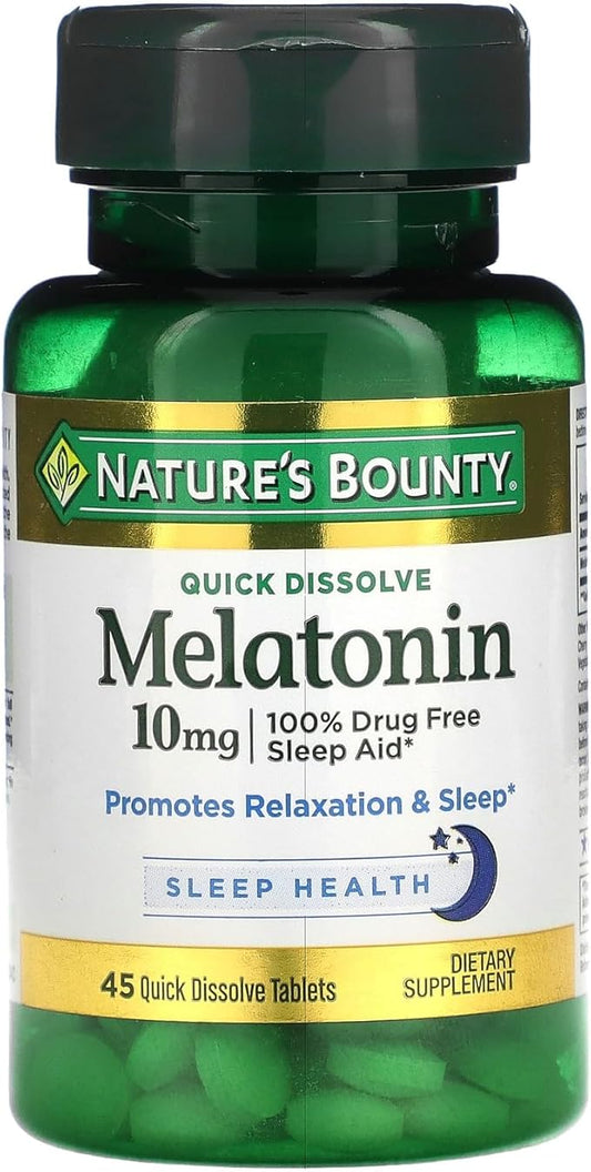 Nature's Bounty Melatonin, 100% Drug Free Sleep Aid, Dietary Supplement, 10 mg, 45 Count