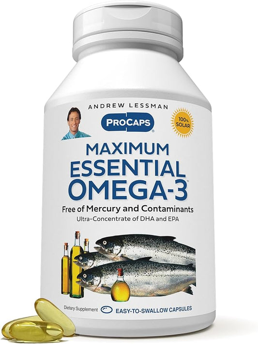 ANDREW LESSMAN Maximum Essential Omega-3 Unflavored, 180 Softgels - Ultra-Pure Omega-3 Fish Oil 1200 mg-High DHA, No Mercury Fish Oil Omega 3 Supplement-Small, Easy to Swallow Fish Oil Capsules
