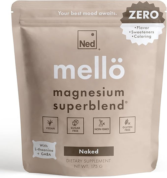 Mellö Magnesium Supplement Superblend Powder - Magnesium Glycinate with L-Theanine, GABA, and 70 Trace Minerals - Supports Sleep, Relaxation, Balanced Energy - Unflavored, 30 Servings