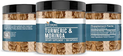 Earthborn Elements Turmeric & Moringa 200 Capsules, Pure & Undiluted, No Additives