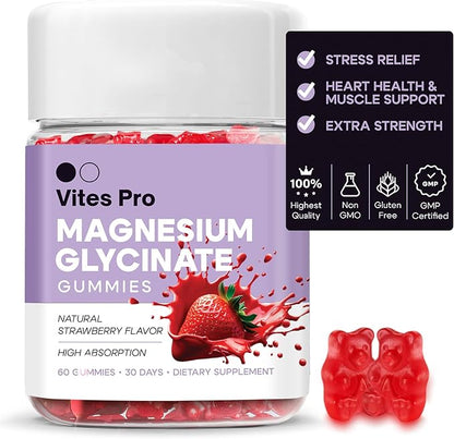 Magnesium Glycinate Gummies – Magnesium Complex, Chewable Supplement, Calm Support, Promotes Sleep & Relaxation, Muscle Recovery, Threonate, for Adults – Strawberry Flavor, 60 Count, 30-Day