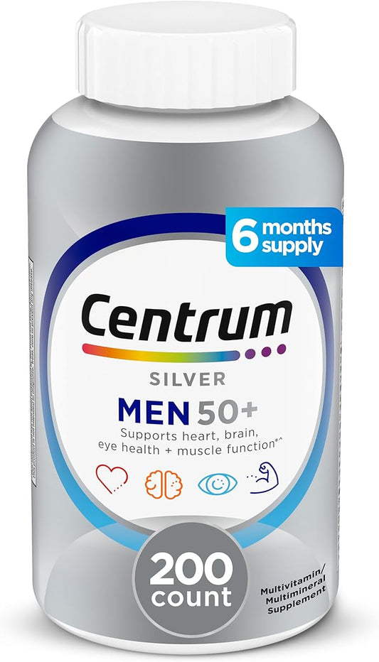 Centrum Silver Men's 50+ Multivitamin with Vitamin D3, B-Vitamins, Zinc for Memory and Cognition - 200 Tablets