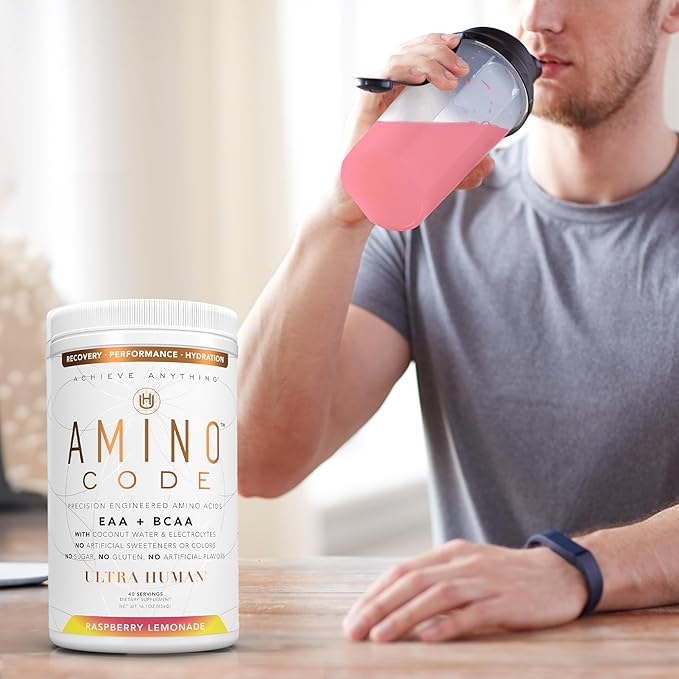Amino Code | Essential Amino Acids + BCAAs + Coconut Water Electrolytes | Fast Hydration Workout Recovery Amino Energy Powder Drink | Clean Formula, 40 Servings - Raspberry Lemonade
