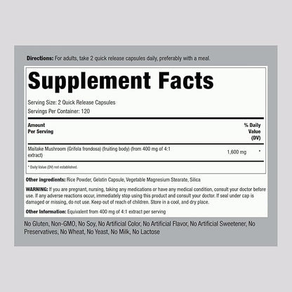 Piping Rock Maitake Mushroom Extract | 1600mg | 240 Capsules | Herbal Supplement | Grifola Frondosa | Non-GMO, Gluten Free