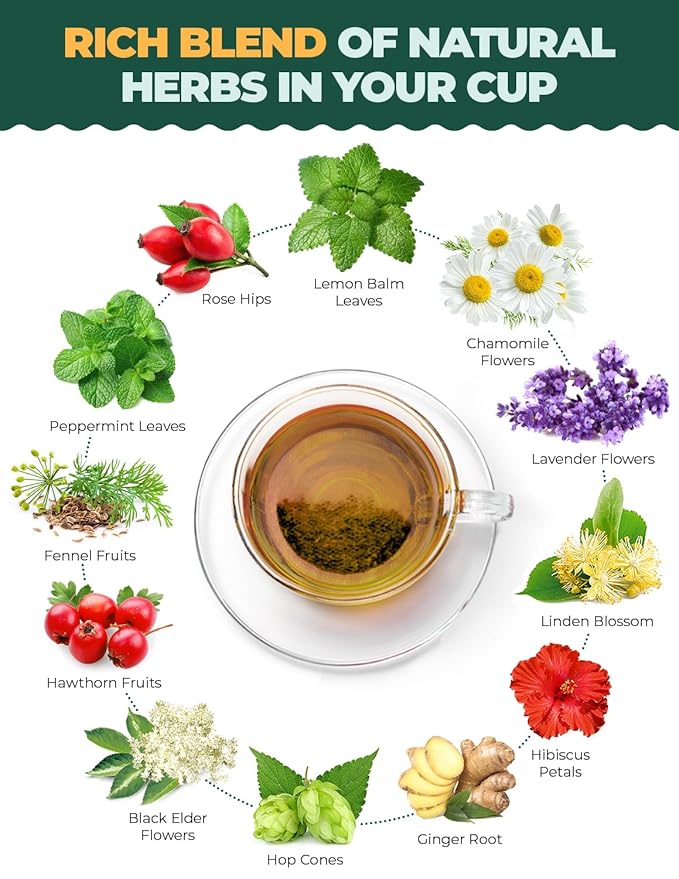 aprikalife - Calm and Relax Herbal Tea with Chamomile, Peppermint, and Lavender - 60 Tea Bags. Delicious Herbal Blend for a Calming Experience