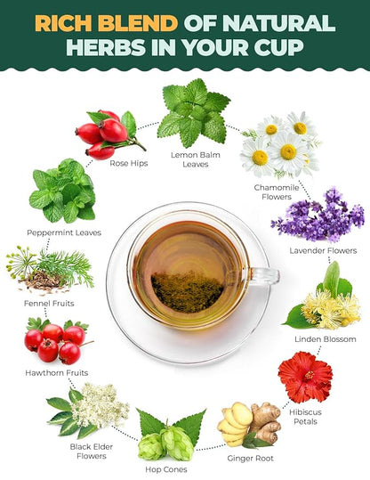 aprikalife - Calm and Relax Herbal Tea with Chamomile, Peppermint, and Lavender - 60 Tea Bags. Delicious Herbal Blend for a Calming Experience