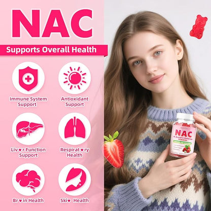 2 Pack Sugar-Free 1000mg NAC Gummies, N-Acetyl Cysteine Supplement for Antioxidants & Immune Support, 120 Vegan Gummies