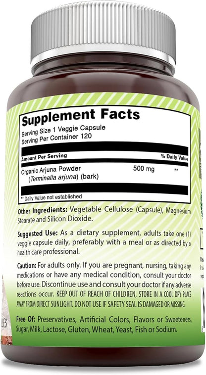 Amazing India Arjuna (Made with Natural Arjuna) 500 Mg 120 Veggie Capsules Supplement | Non-GMO | Gluten Free